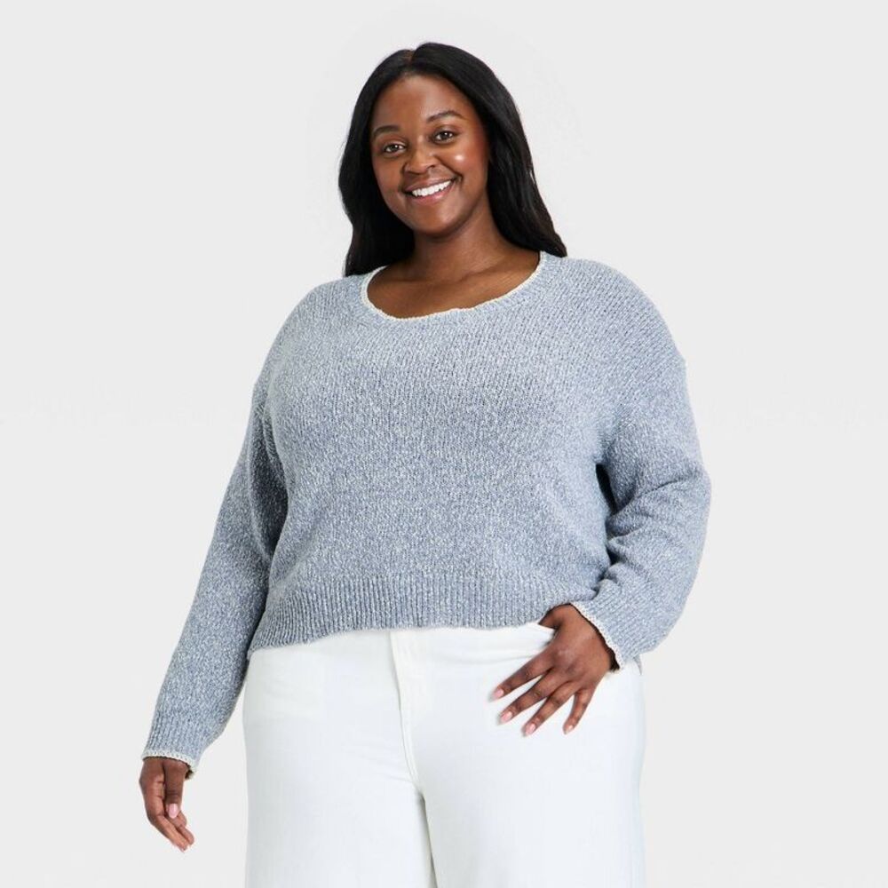 Women's Crafted Scoop Neck Pullover Sweater - Universal Thead Blue 1X